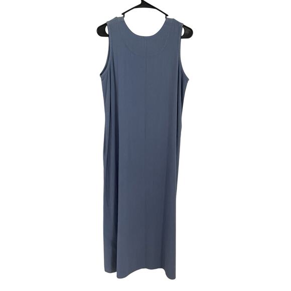 Iridium Minimalist Cotton Midi Tank Dress Gray Blue Crinkle Knit NWT M Lagenlook - Picture 2 of 7